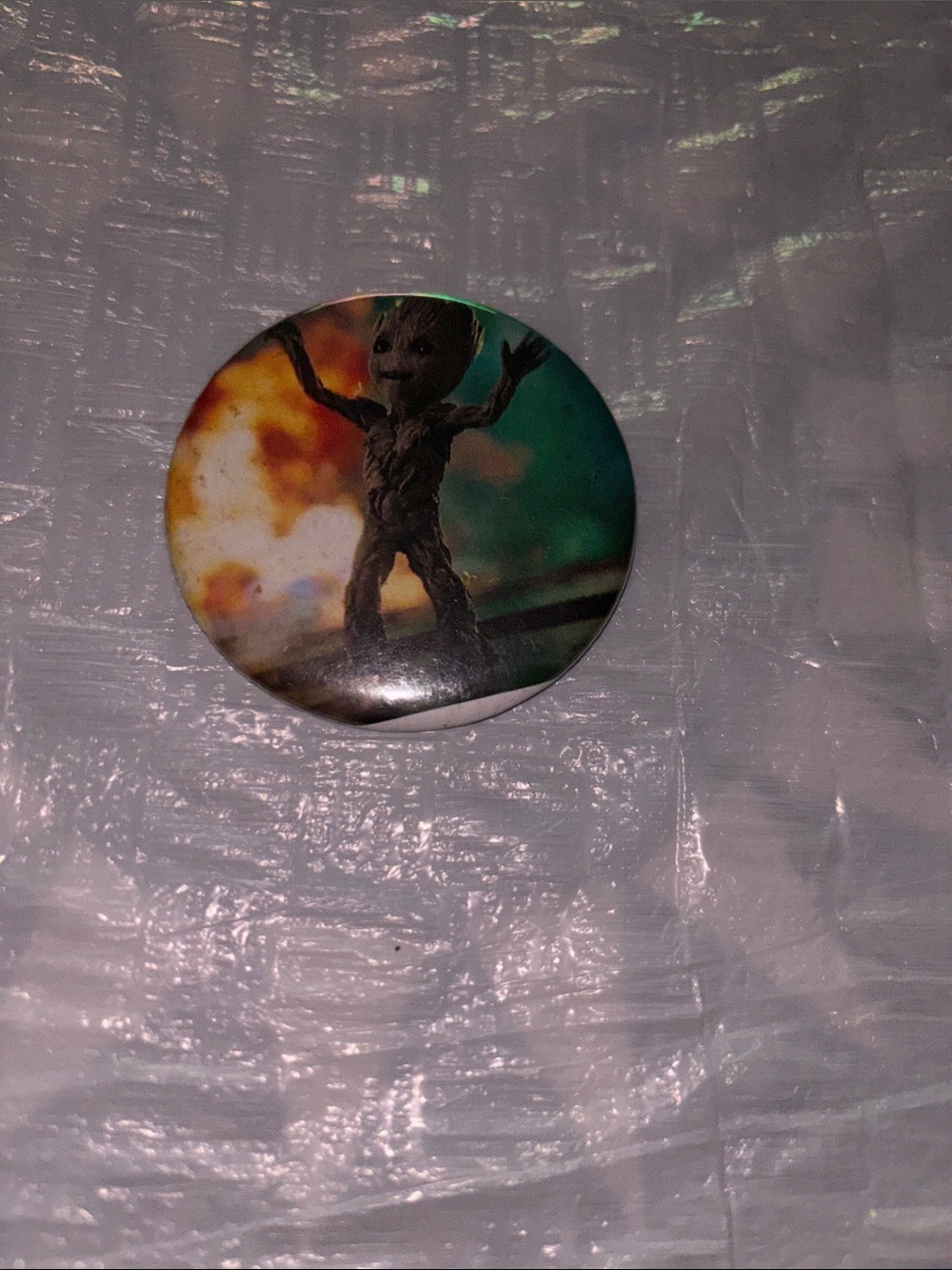 Kids Character Button Pin in Green and Orange - Baby Groot Design